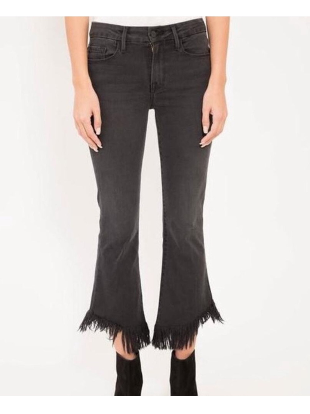 Frame Le Crop Mini Boot Jeans Faded Black Frayed Hem Size 27